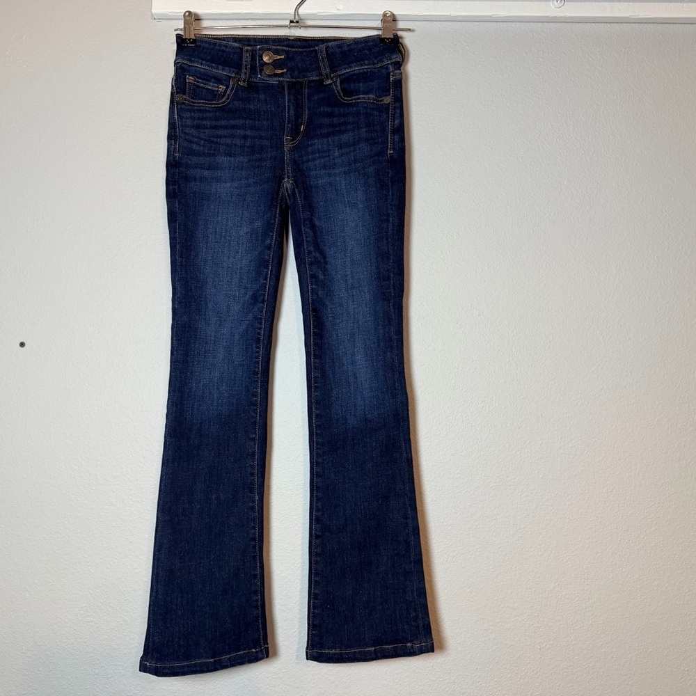 American Eagle Kick Boot Jeans Size 000 Short Dark Wash Bootcut Lowrise